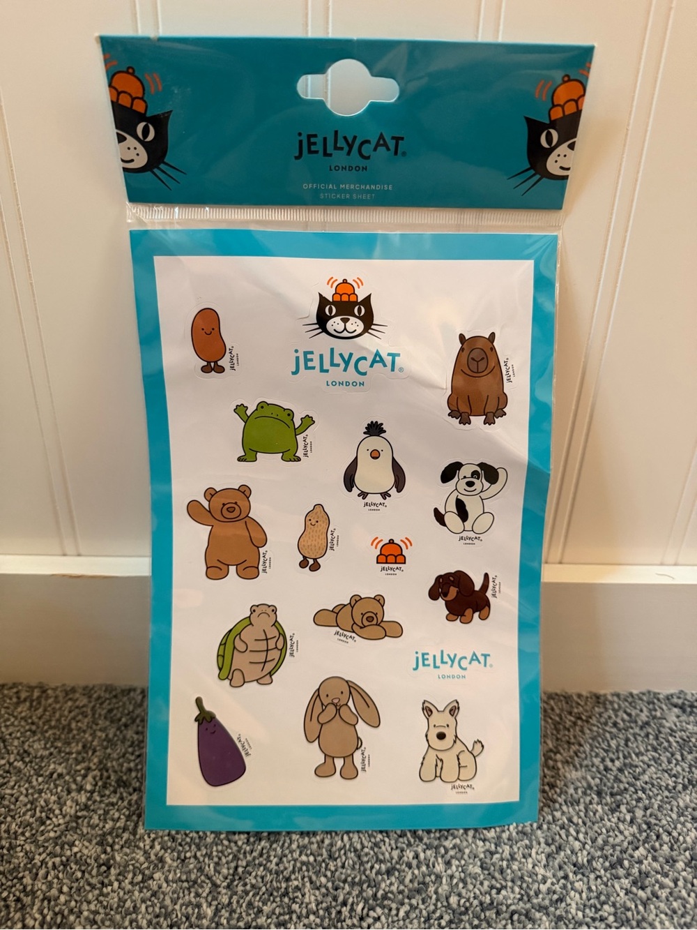 Jellycat Teal-Trim Sticker Sheet with Cute Animal Characters